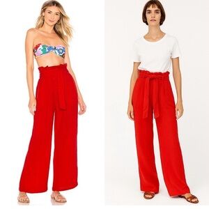 Mara Hoffman High Rise Cotton Gauze Pleated Wide Leg pant. Cherry Red.Size Small
